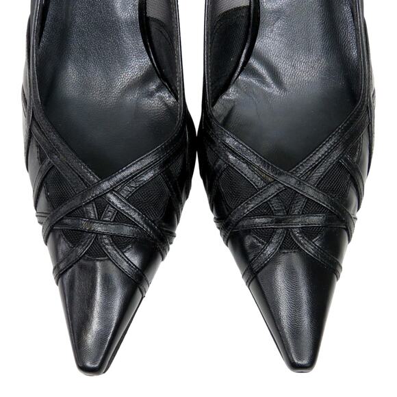Stuart Weitzman Black Leather D'Orsay Pointed Toe Pump Mesh Sides Size 7.5 - Picture 5 of 12